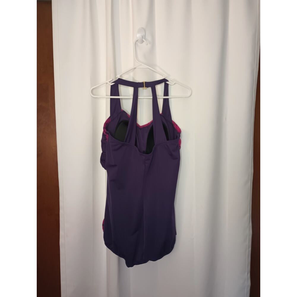 Lands End One Piece Swimsuit 16 DD Floral Skirted Wireless Bra Boned Nylon - Picture 4 of 13